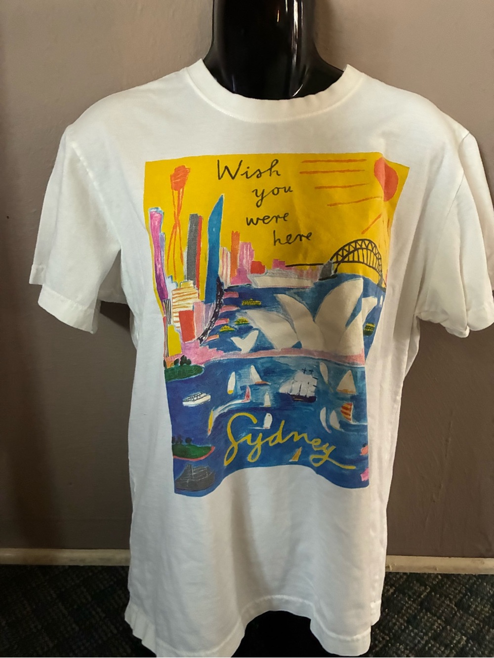 Dônē White Graphic Tee with Yellow Tag